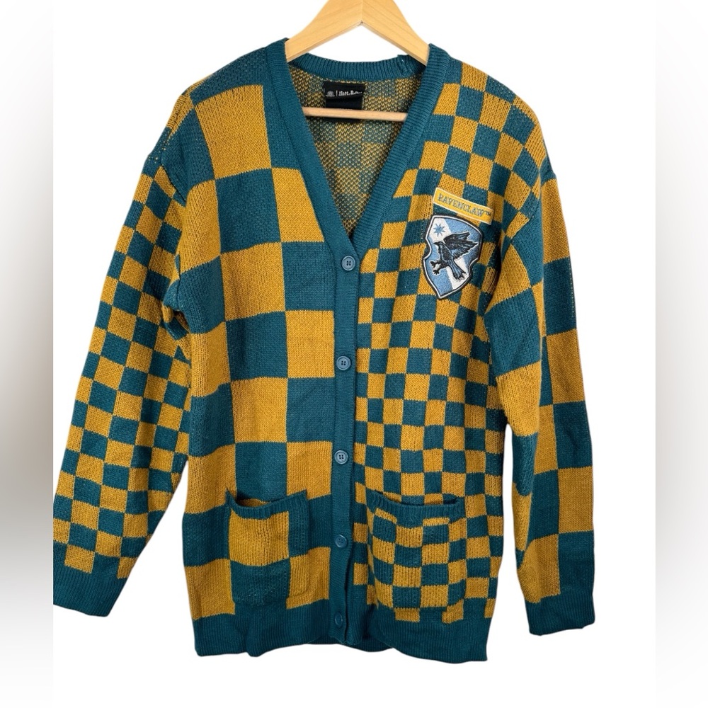 Harry‎ Potter Ravenclaw Cardigan checkered print 90s Y2K preppy sz S/M